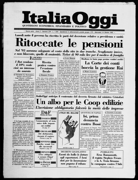 Italia oggi : quotidiano di economia finanza e politica